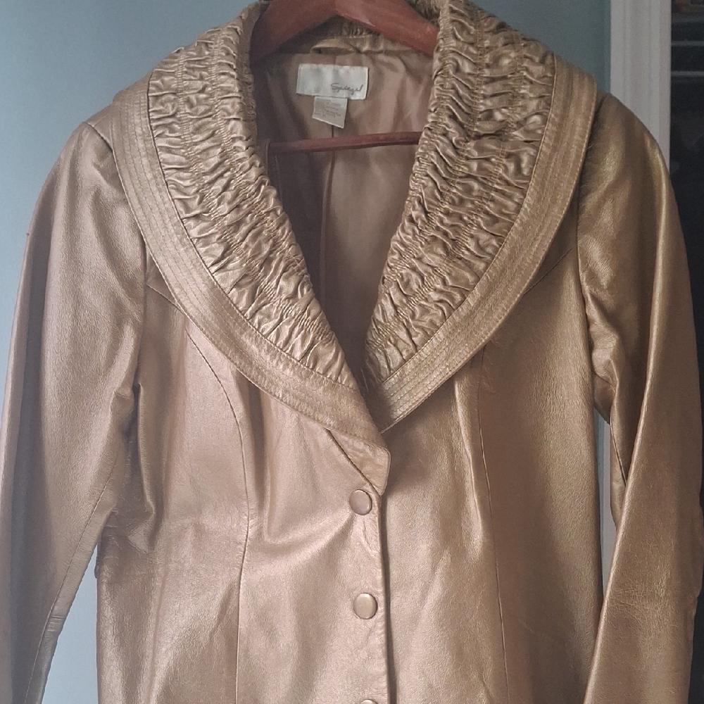 Spiegel Gold Ruched Leather Collar Blazer
